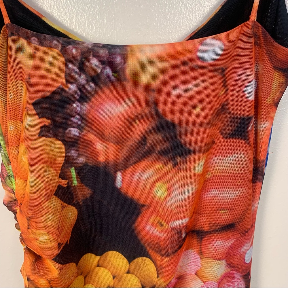 ZARA Blogger Fruit Stand Mesh Strappy Ruched Midi Slip Dress - Picture 9 of 15